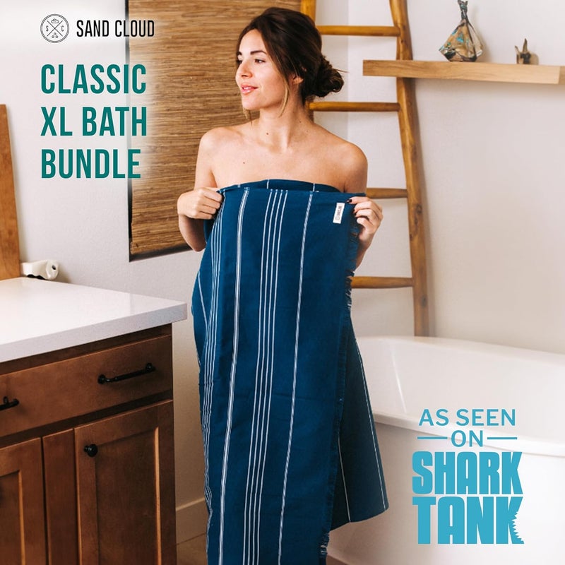 Sand Cloud Turkish Bath Towels for Bathroom, Set of 4 (Fringeless Teal Blue, Extra Large) - Soft Linen Turkish Organic Cotton is Luxurious & Absorbent - Premium Shower & Bathroom Towels Dry Faster - Image 2